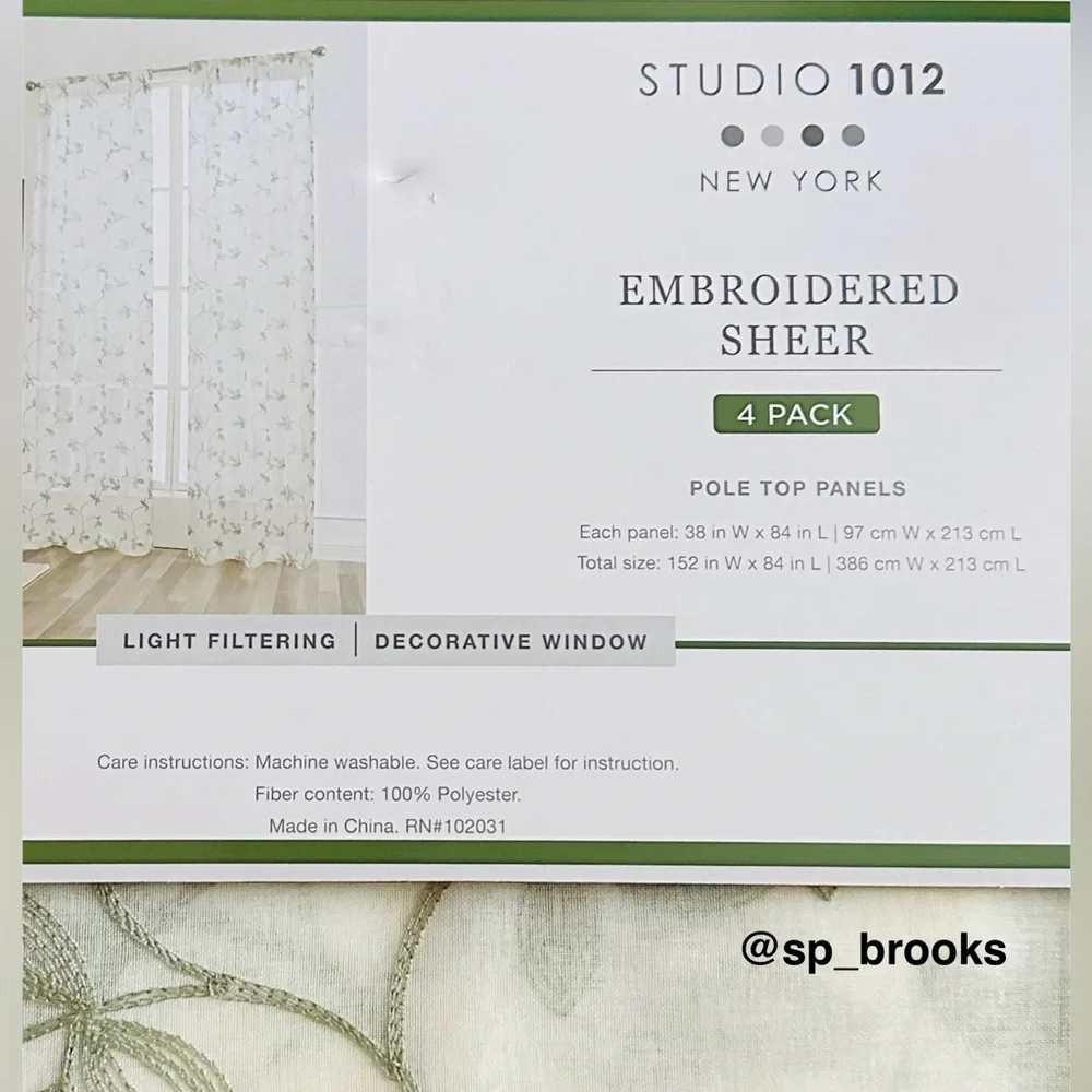🎁4PC Window Curtains - Studio 1012 Embroidered Sheer Pole Top -38”x84”- Meadow